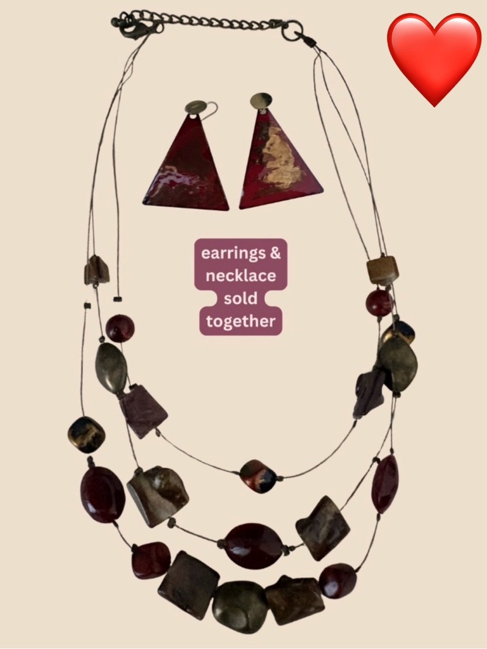 Coordinated Earrings & Necklace Set - Red Statement Jewelry